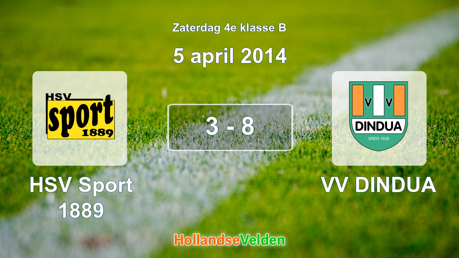 Gespeelde wedstrijd: HSV Sport 1889 - VV DINDUA 3 - 8 (5 april 2014)
