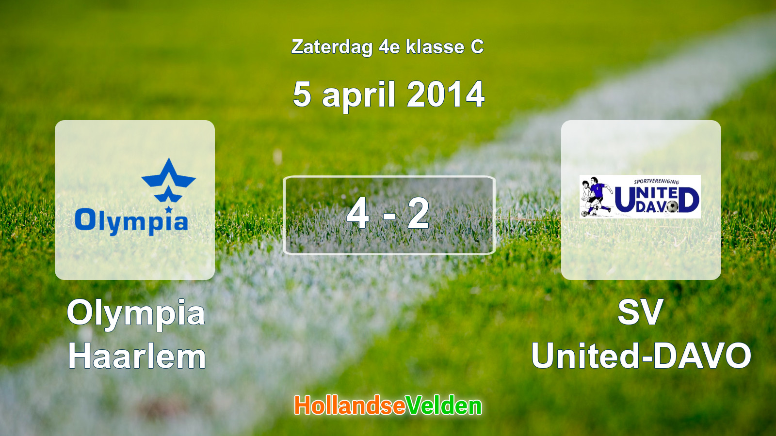 Gespeelde wedstrijd: Olympia Haarlem - SV United-DAVO 4 - 2 (5 april 2014)