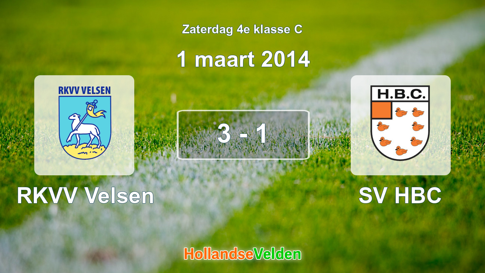Gespeelde wedstrijd: RKVV Velsen - SV HBC 3 - 1 (1 maart 2014)
