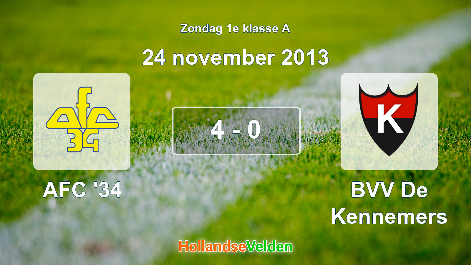 Gespeelde wedstrijd: AFC '34 - BVV De Kennemers 4 - 0 (24 november 2013)