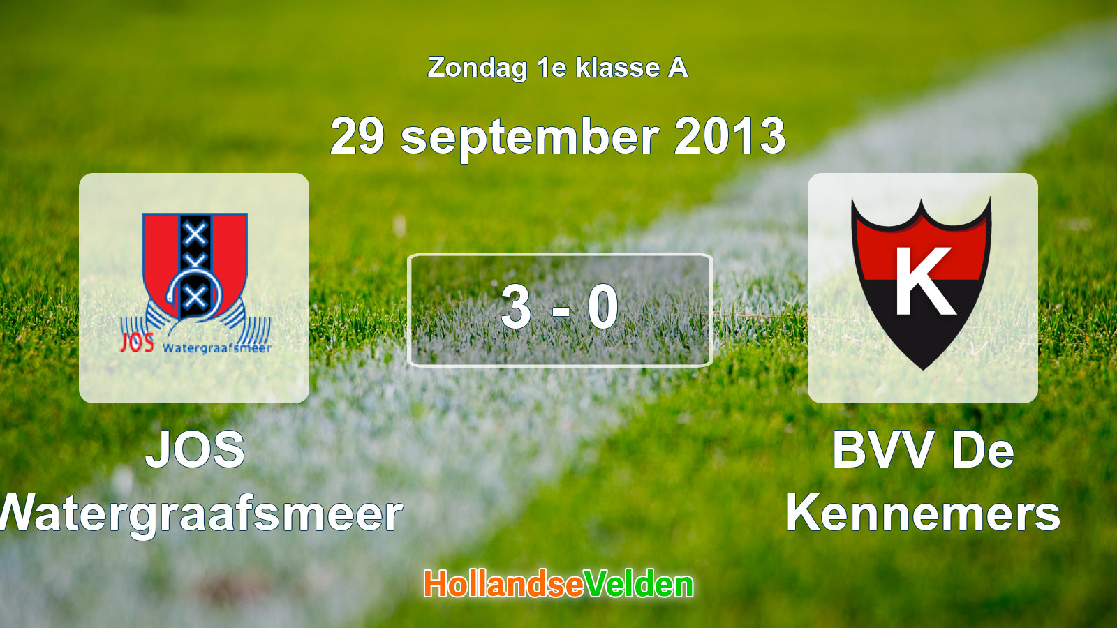 Gespeelde wedstrijd: JOS Watergraafsmeer - BVV De Kennemers 3 - 0 (29 september 2013)