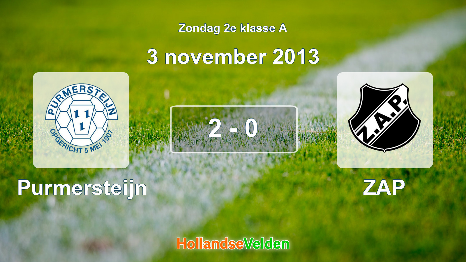 Gespeelde wedstrijd: Purmersteijn - ZAP 2 - 0 (3 november 2013)
