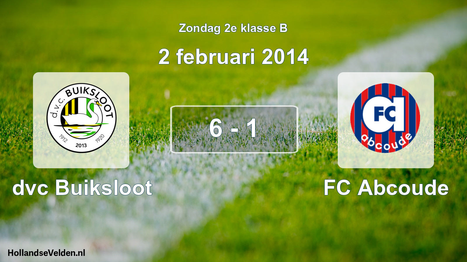 Gespeelde wedstrijd: dvc Buiksloot - FC Abcoude 6 - 1 (2 februari 2014)