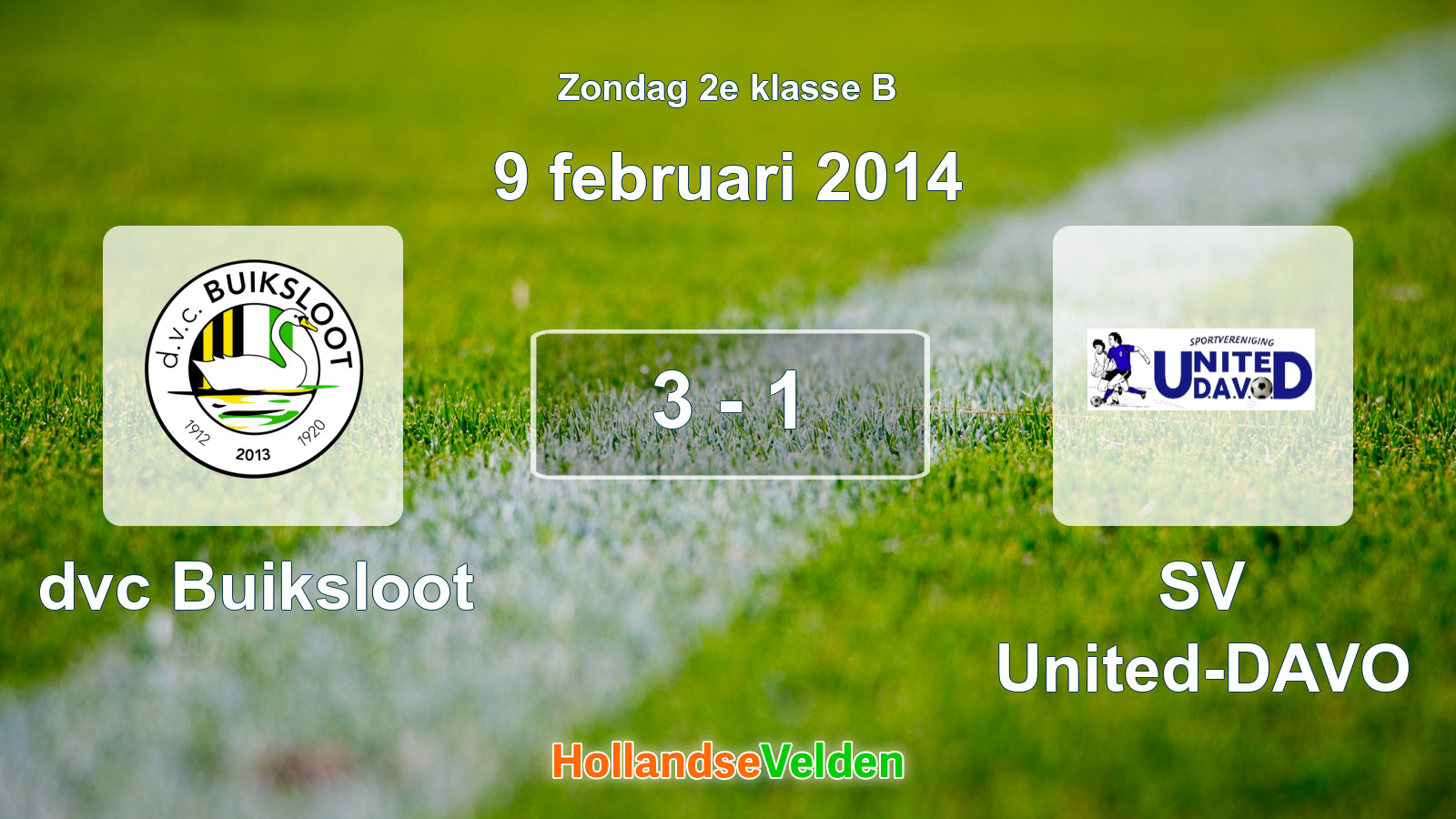 Gespeelde wedstrijd: dvc Buiksloot - SV United-DAVO 3 - 1 (9 februari 2014)