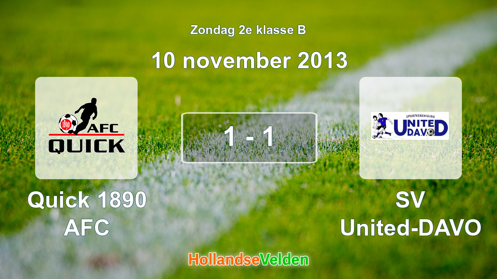 Gespeelde wedstrijd: Quick 1890 AFC - SV United-DAVO 1 - 1 (10 november 2013)