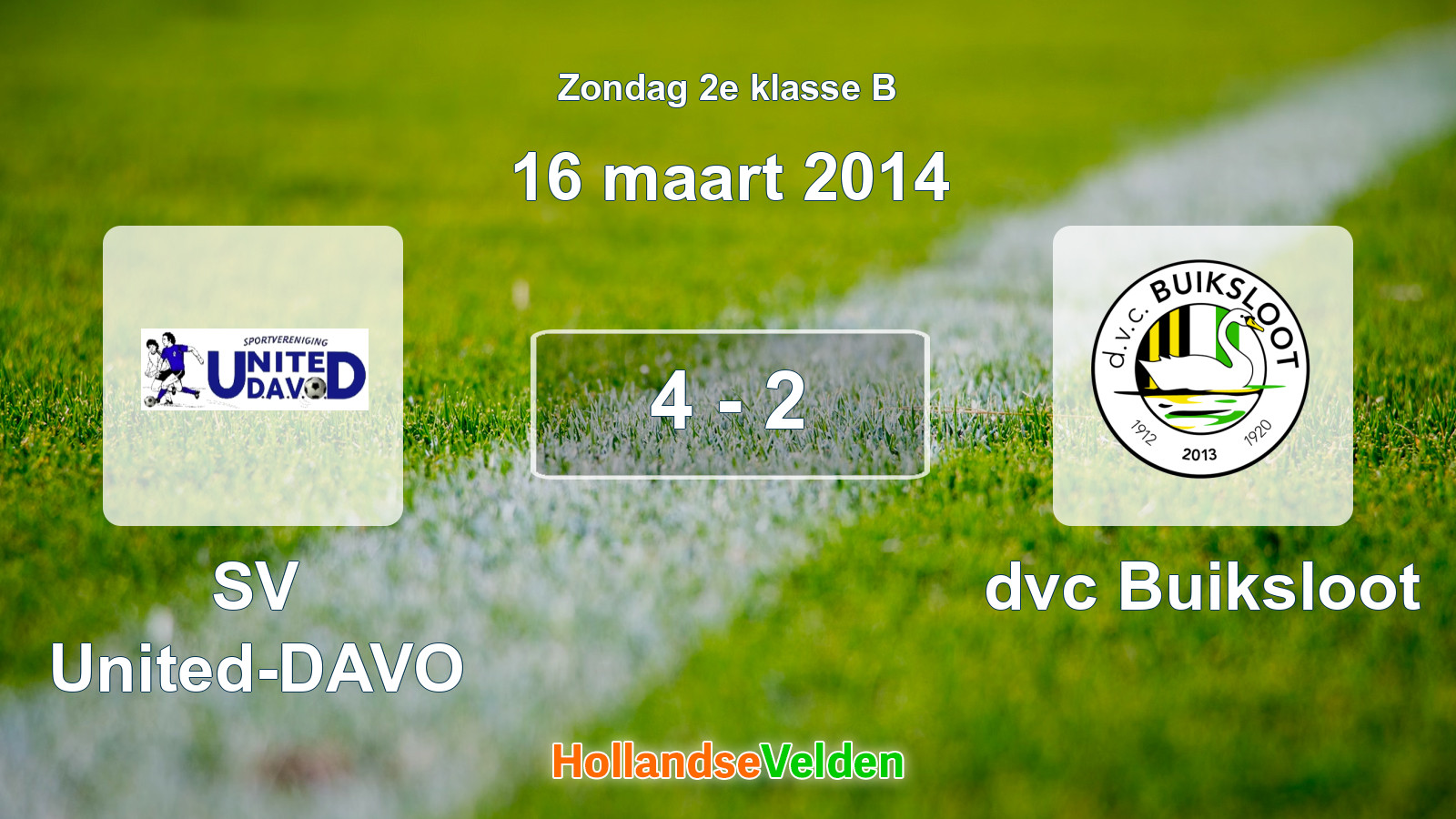 Gespeelde wedstrijd: SV United-DAVO - dvc Buiksloot 4 - 2 (16 maart 2014)