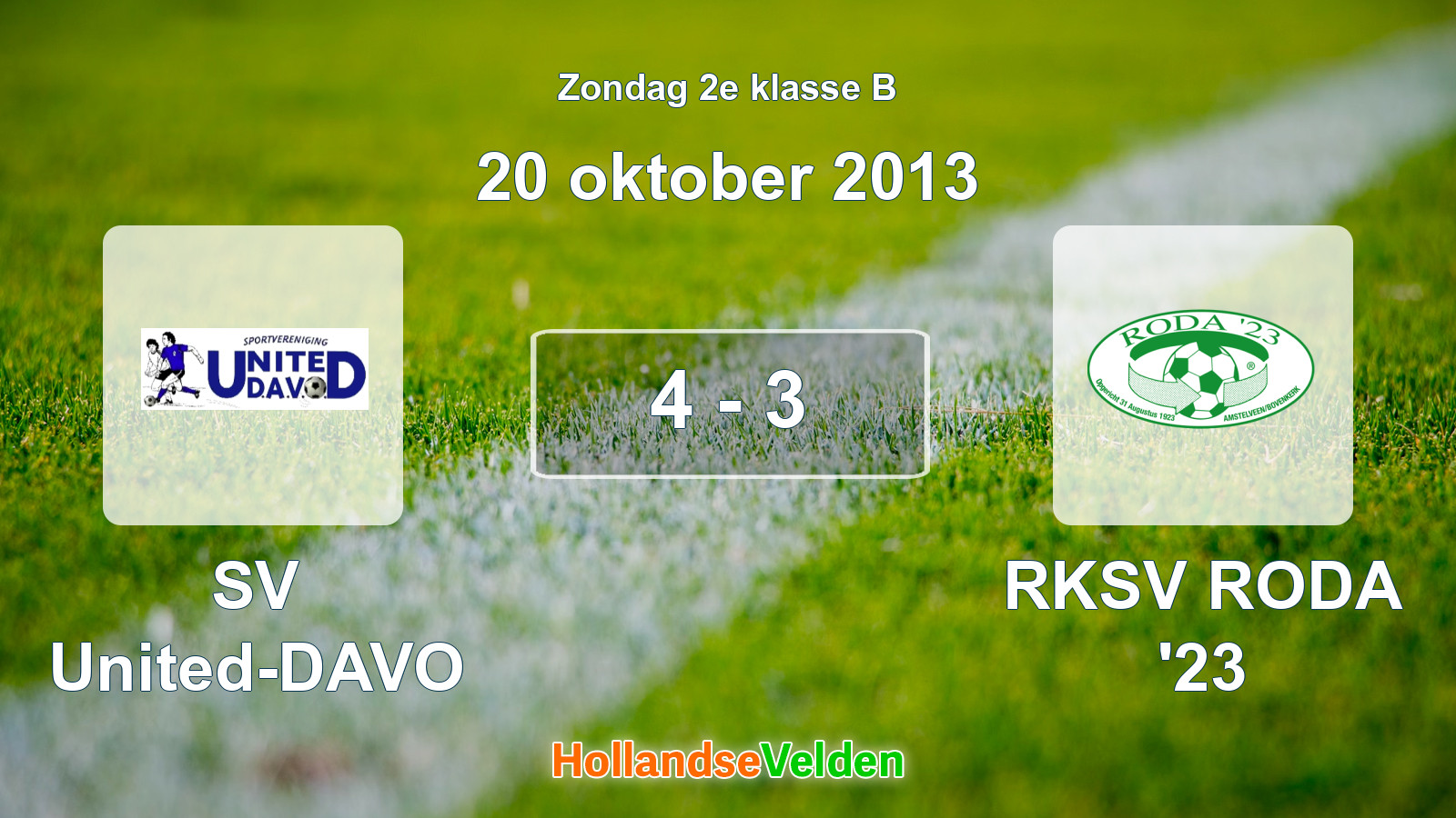 Gespeelde wedstrijd: SV United-DAVO - RKSV RODA '23 4 - 3 (20 oktober 2013)