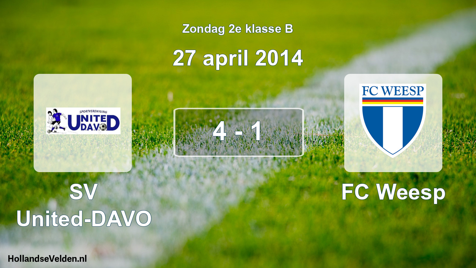 Gespeelde wedstrijd: SV United-DAVO - FC Weesp 4 - 1 (27 april 2014)