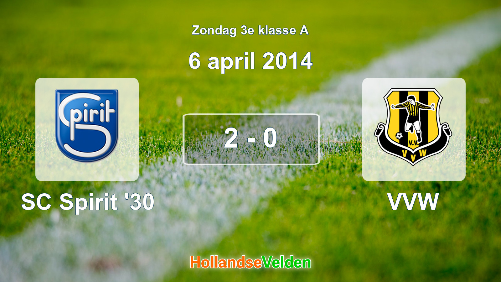 Gespeelde wedstrijd: SC Spirit '30 - VVW 2 - 0 (6 april 2014)