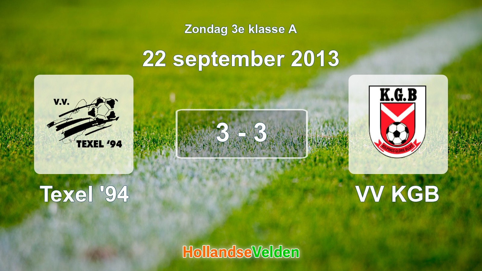 Gespeelde wedstrijd: Texel '94 - VV KGB 3 - 3 (22 september 2013)