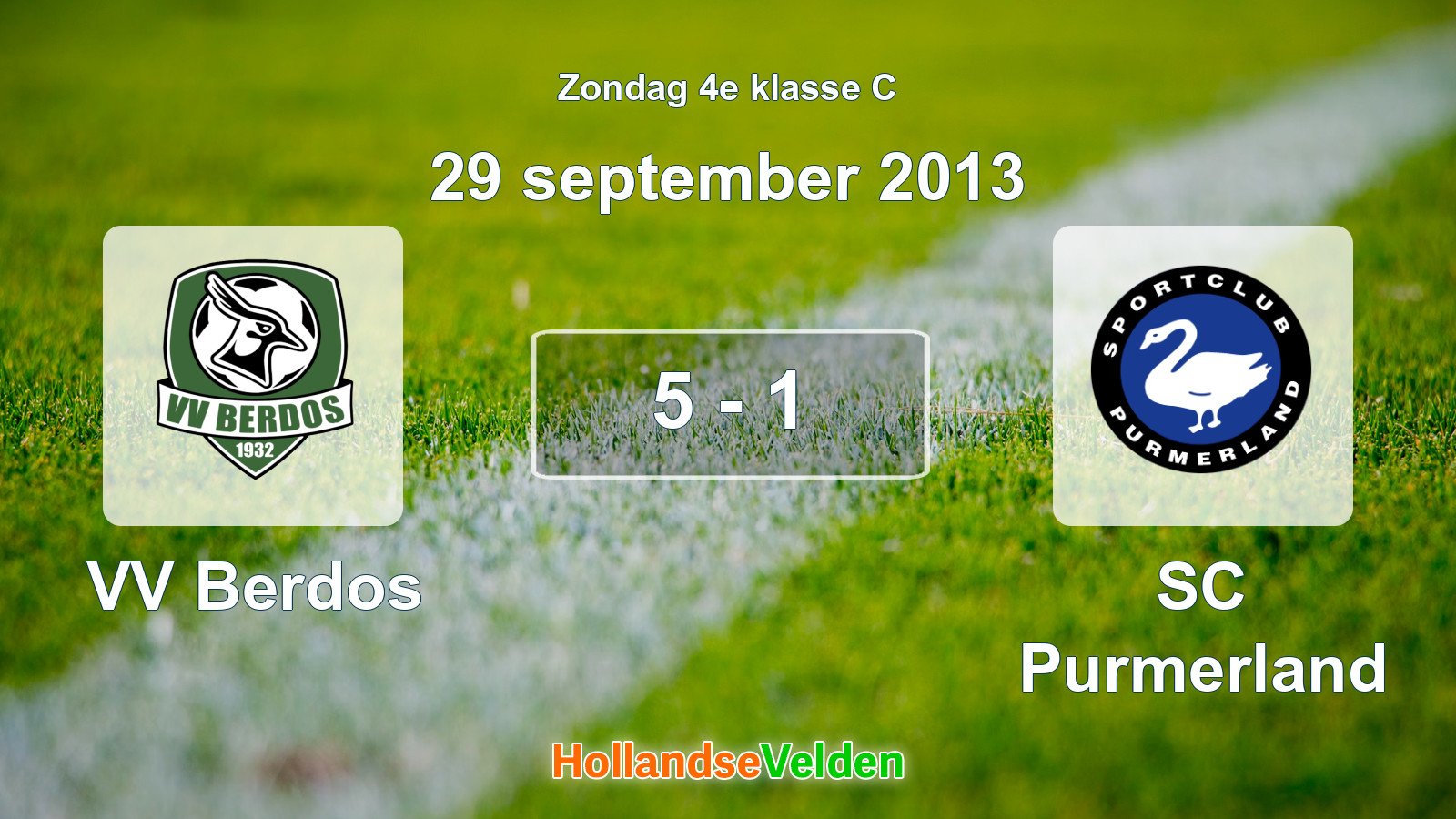 Gespeelde wedstrijd: VV Berdos - SC Purmerland 5 - 1 (29 september 2013)