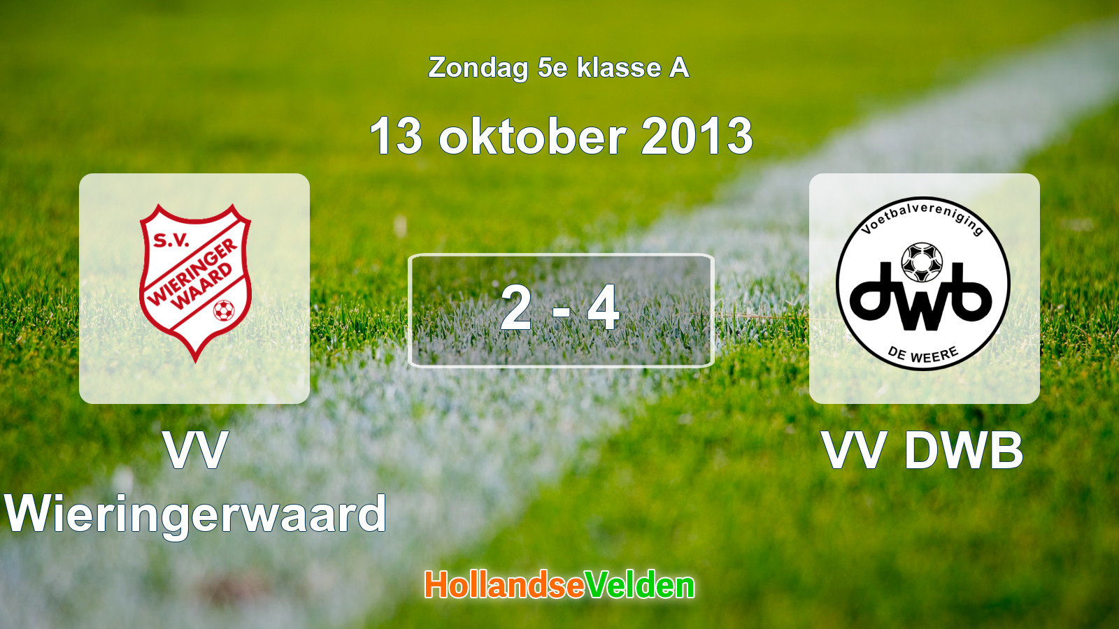 Gespeelde wedstrijd: VV Wieringerwaard - VV DWB 2 - 4 (13 oktober 2013)