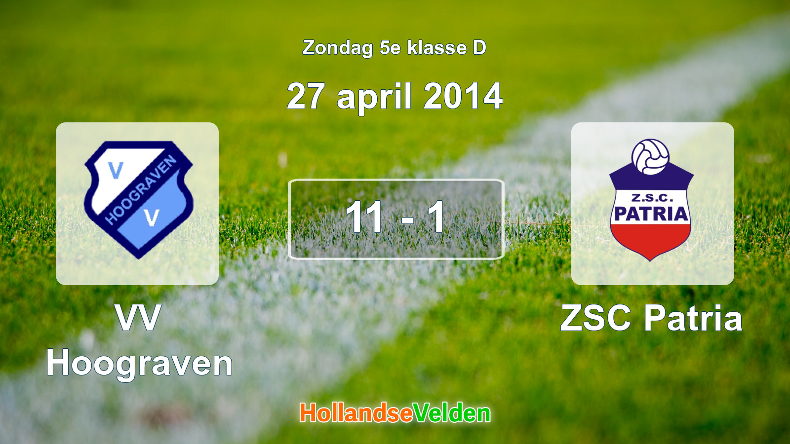 Gespeelde wedstrijd: VV Hoograven - ZSC Patria 11 - 1 (27 april 2014)