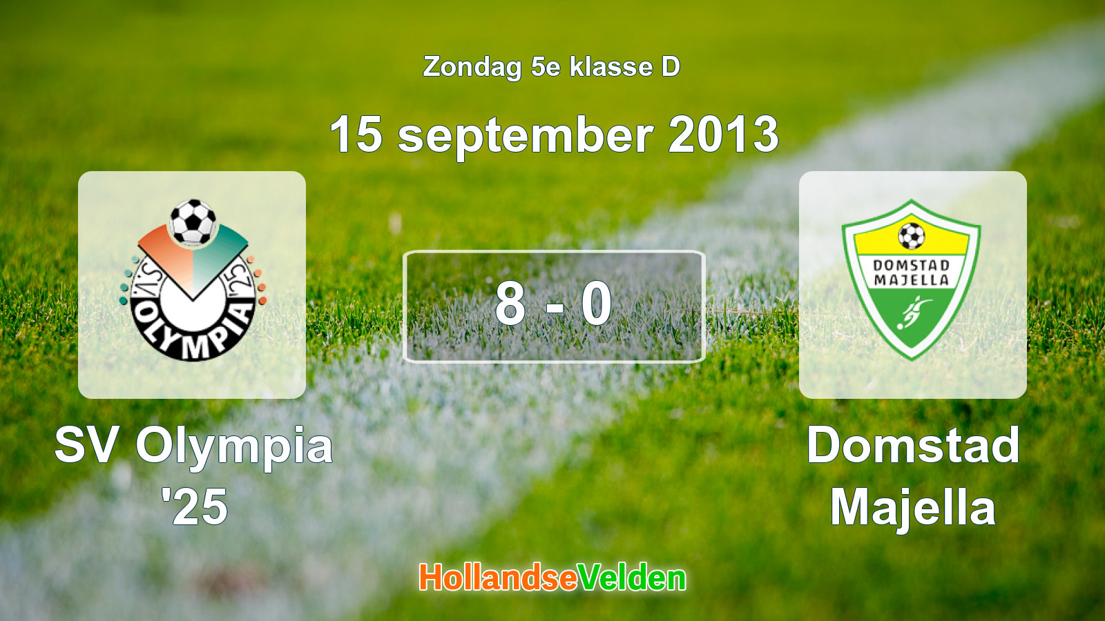 Gespeelde wedstrijd: SV Olympia '25 - Domstad Majella 8 - 0 (15 september 2013)