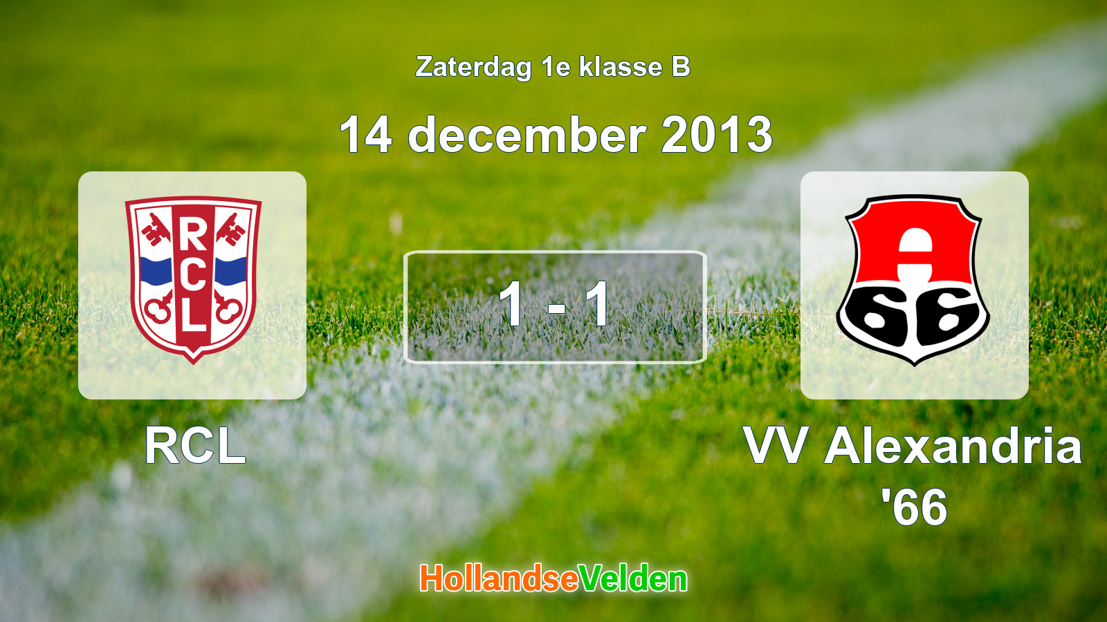 Gespeelde wedstrijd: RCL - VV Alexandria '66 1 - 1 (14 december 2013)