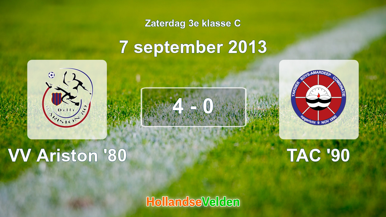 Gespeelde wedstrijd: VV Ariston '80 - TAC '90 4 - 0 (7 september 2013)