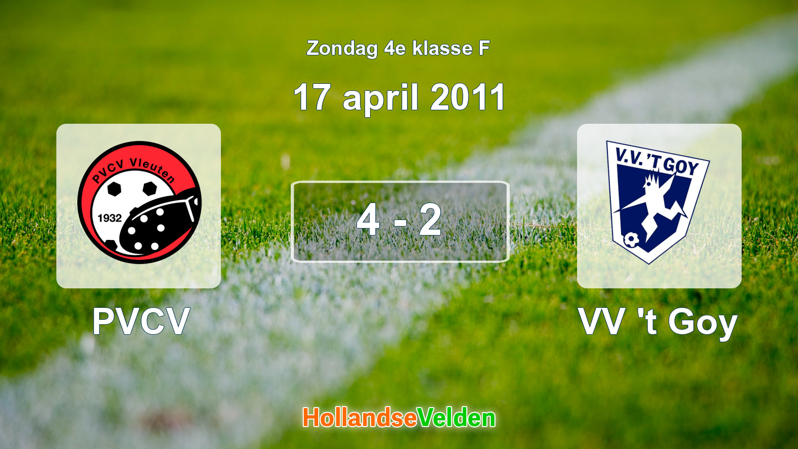 Gespeelde wedstrijd: PVCV - VV 't Goy 4 - 2 (17 april 2011)