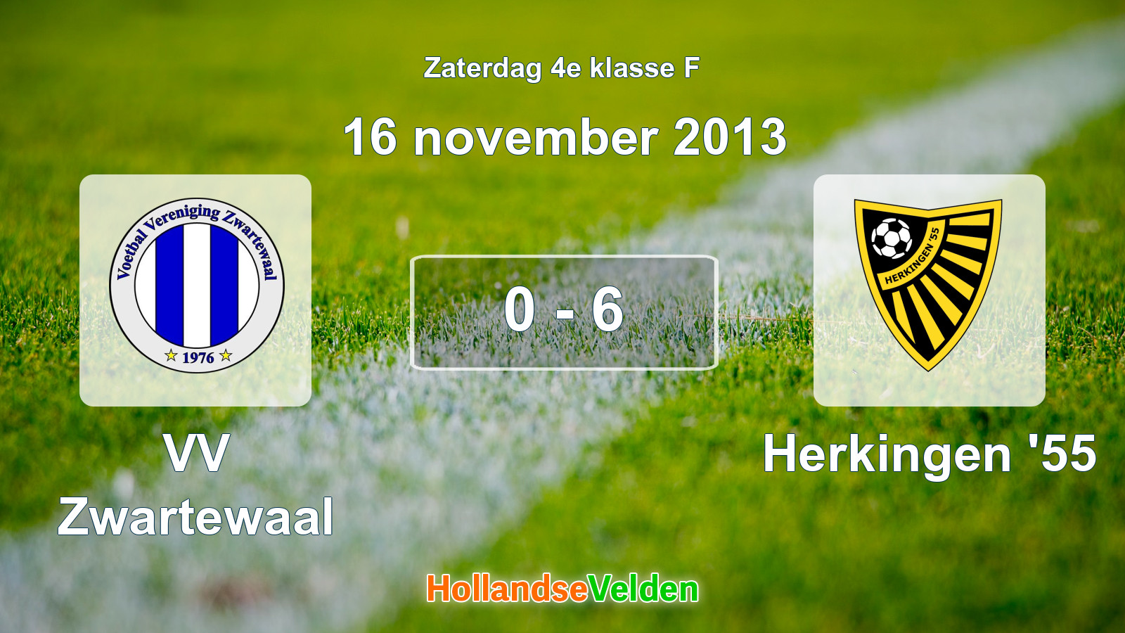 Gespeelde wedstrijd: VV Zwartewaal - Herkingen '55 0 - 6 (16 november 2013)