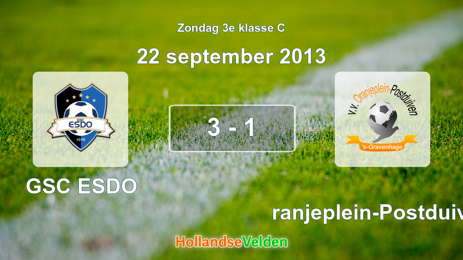 Gespeelde wedstrijd: GSC ESDO - Oranjeplein-Postduiven 3 - 1 (22 september 2013)