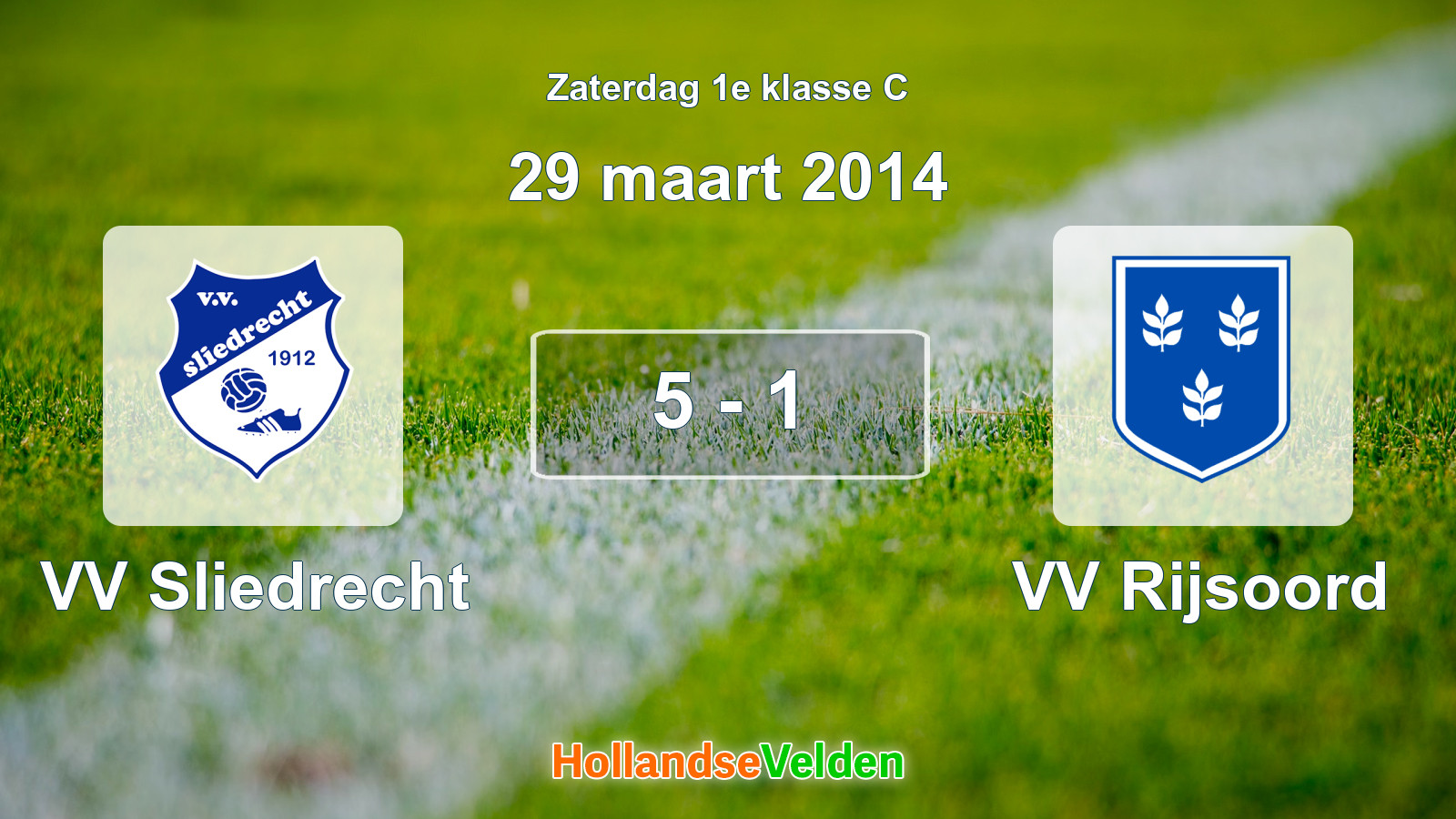 Gespeelde wedstrijd: VV Sliedrecht - VV Rijsoord 5 - 1 (29 maart 2014)
