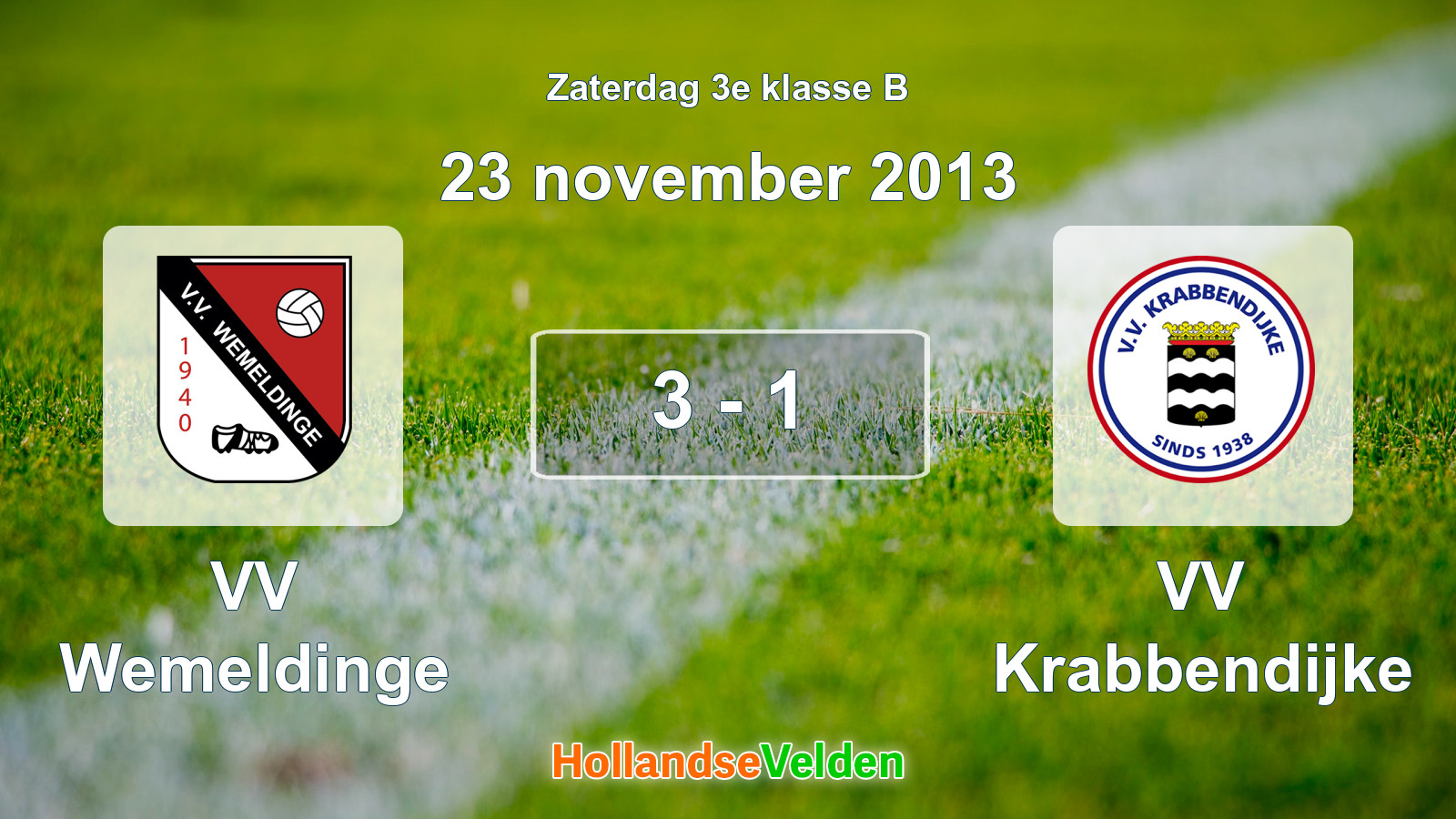 Gespeelde wedstrijd: VV Wemeldinge - VV Krabbendijke 3 - 1 (23 november 2013)