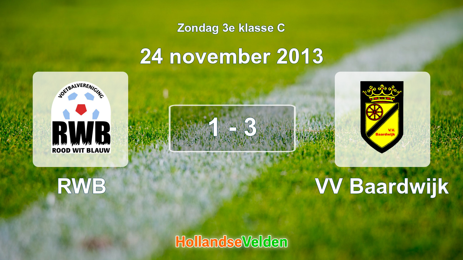 Gespeelde wedstrijd: RWB - VV Baardwijk 1 - 3 (24 november 2013)