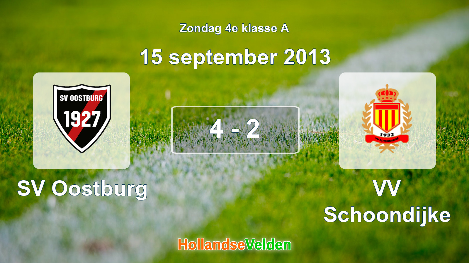 Gespeelde wedstrijd: SV Oostburg - VV Schoondijke 4 - 2 (15 september 2013)