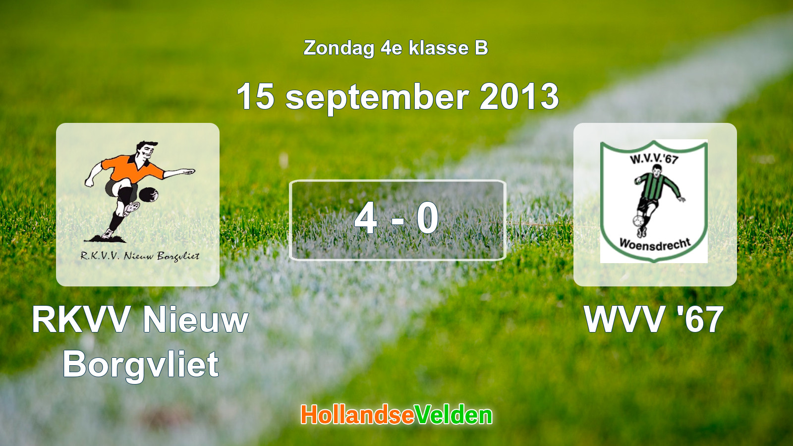 Gespeelde wedstrijd: RKVV Nieuw Borgvliet - WVV '67 4 - 0 (15 september 2013)
