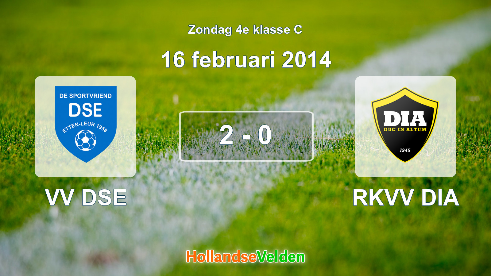 Gespeelde wedstrijd: VV DSE - RKVV DIA 2 - 0 (16 februari 2014)