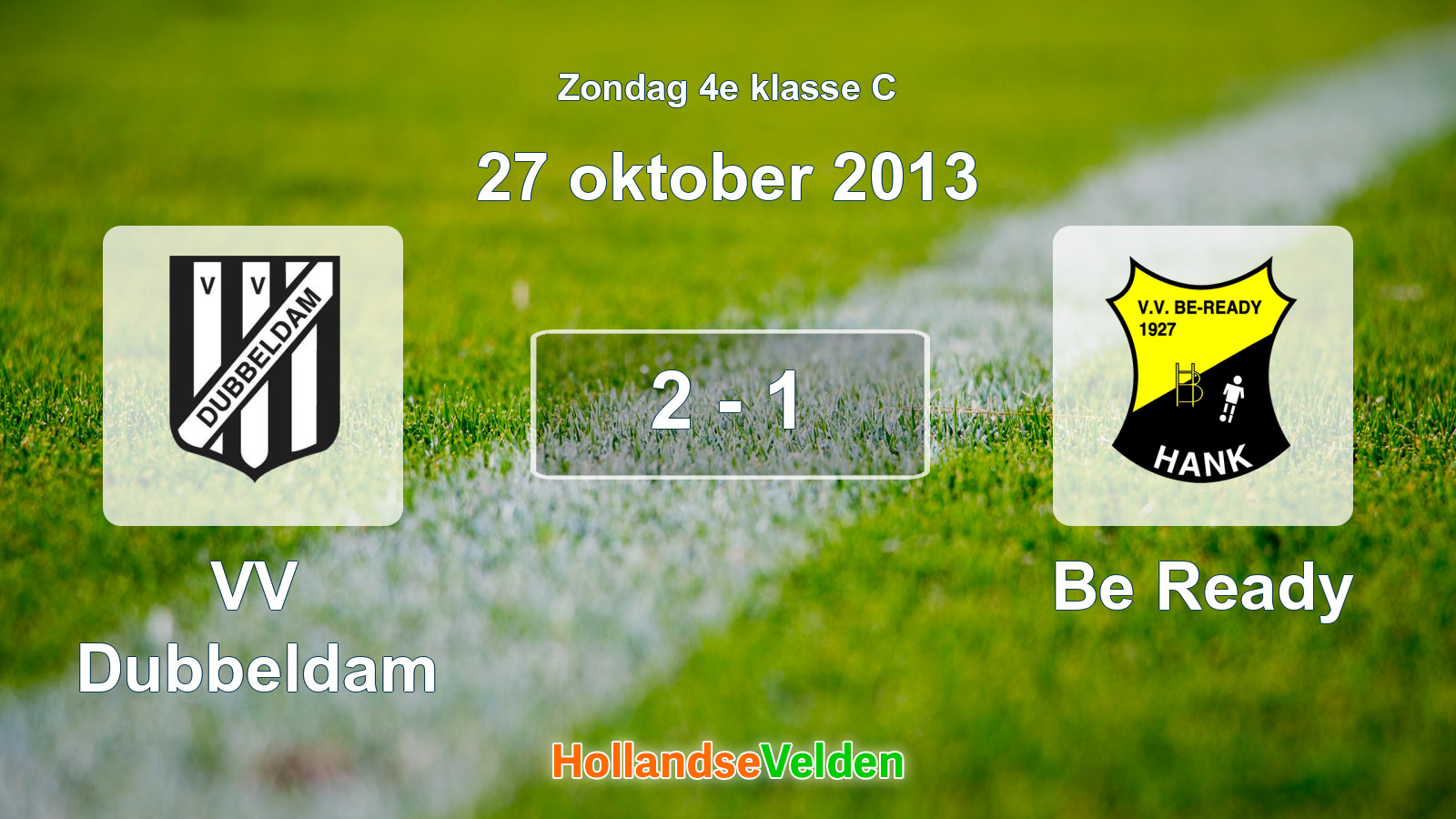 Gespeelde wedstrijd: VV Dubbeldam - Be Ready 2 - 1 (27 oktober 2013)