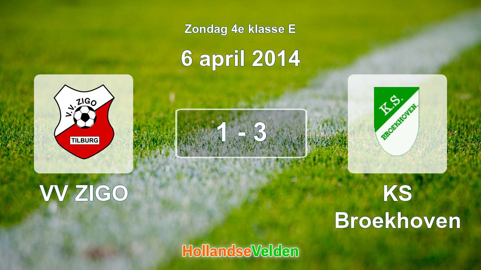 Gespeelde wedstrijd: VV ZIGO - KS Broekhoven 1 - 3 (6 april 2014)