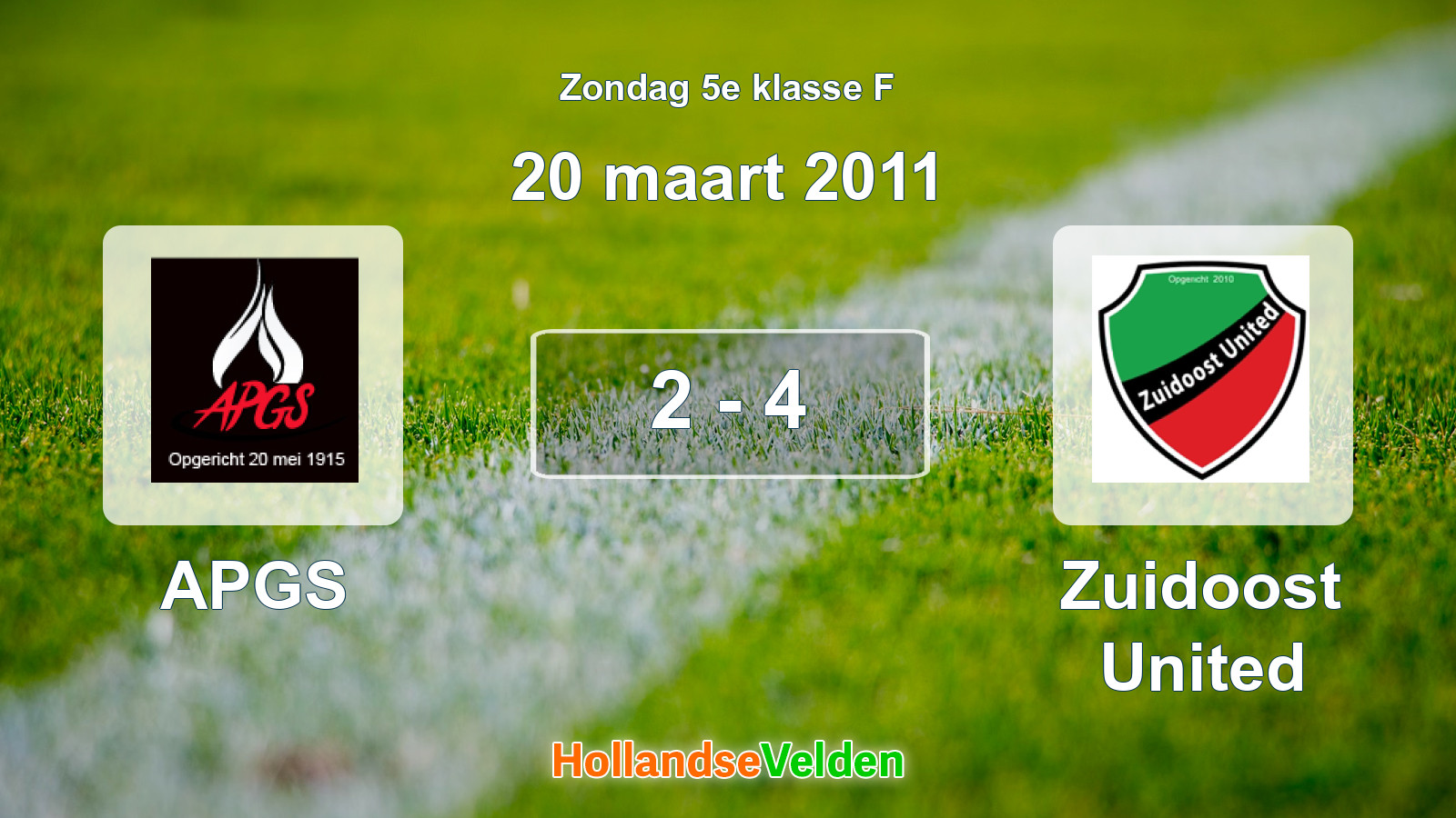 Gespeelde wedstrijd: APGS - Zuidoost United 2 - 4 (20 maart 2011)
