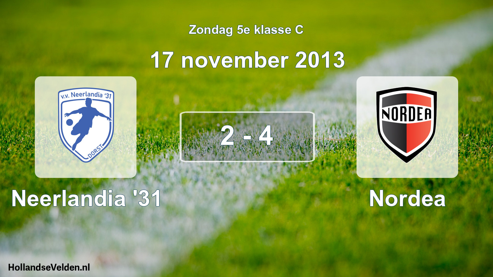 Gespeelde wedstrijd: Neerlandia '31 - Nordea 2 - 4 (17 november 2013)