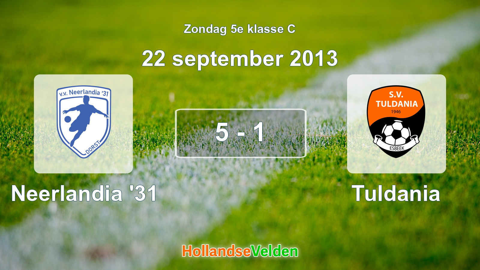 Gespeelde wedstrijd: Neerlandia '31 - Tuldania 5 - 1 (22 september 2013)