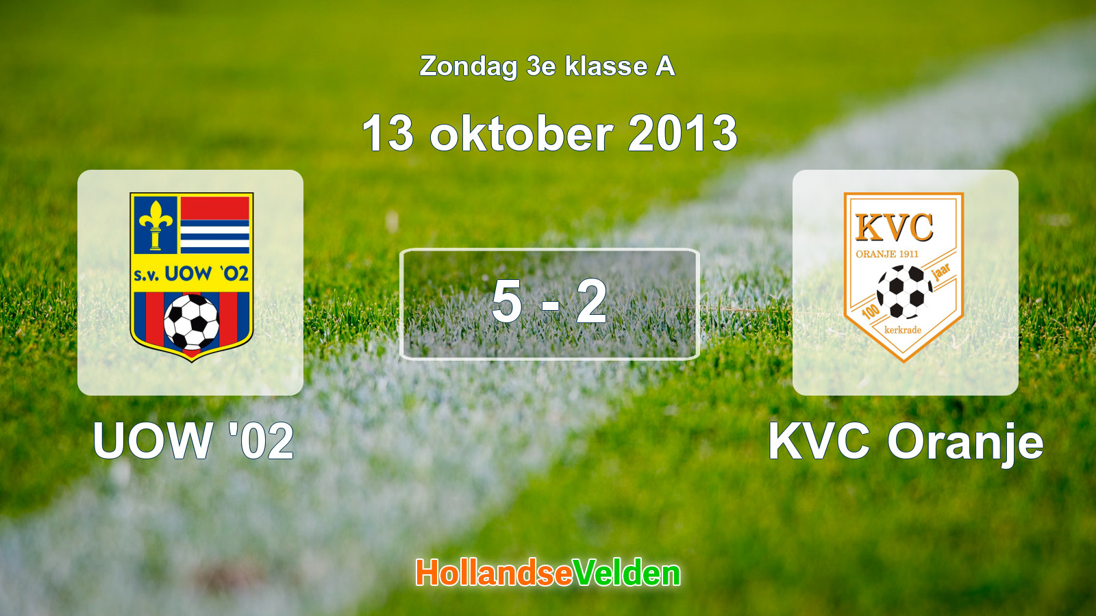 Gespeelde wedstrijd: UOW '02 - KVC Oranje 5 - 2 (13 oktober 2013)