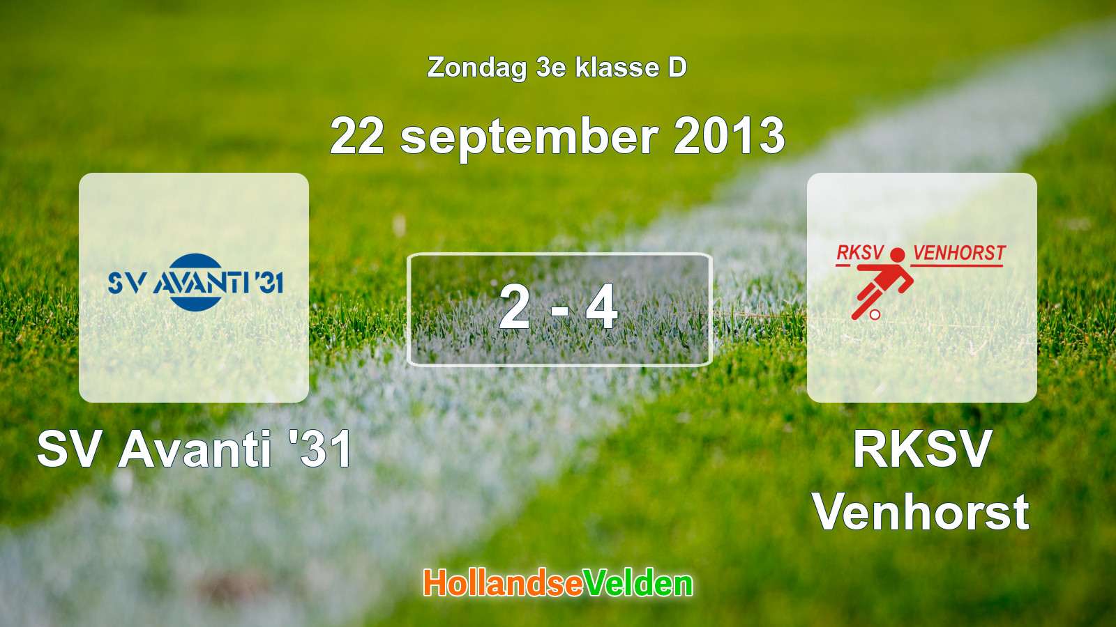 Gespeelde wedstrijd: SV Avanti '31 - RKSV Venhorst 2 - 4 (22 september 2013)