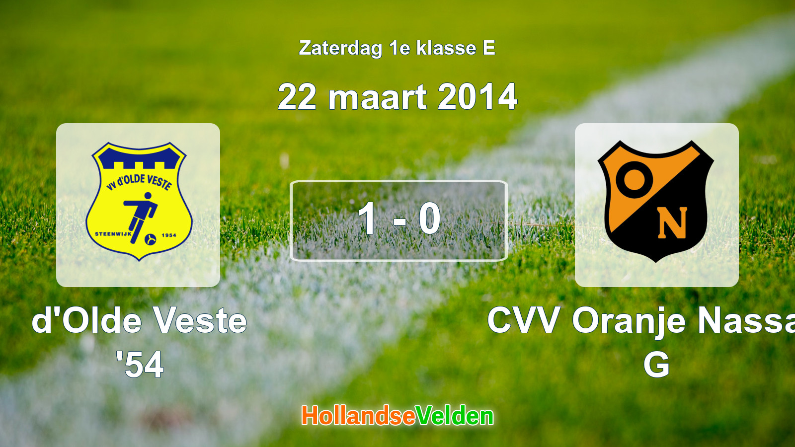 Gespeelde wedstrijd: d'Olde Veste '54 - CVV Oranje Nassau G 1 - 0 (22 maart 2014)