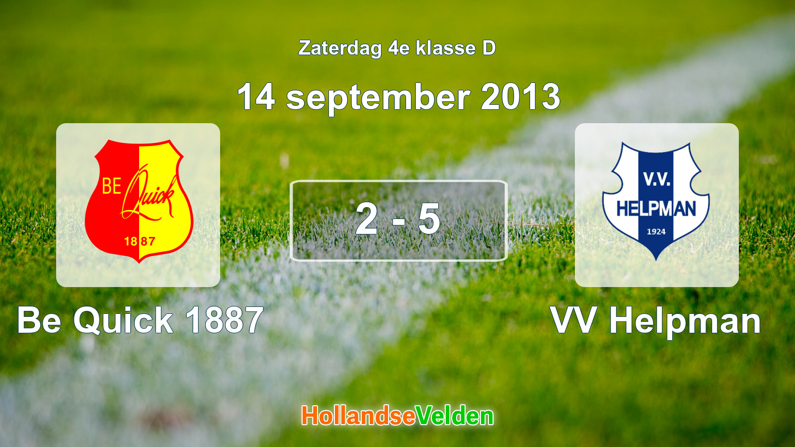 Gespeelde wedstrijd: Be Quick 1887 - VV Helpman 2 - 5 (14 september 2013)