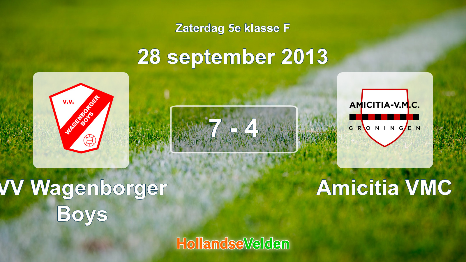 Gespeelde wedstrijd: VV Wagenborger Boys - Amicitia VMC 7 - 4 (28 september 2013)
