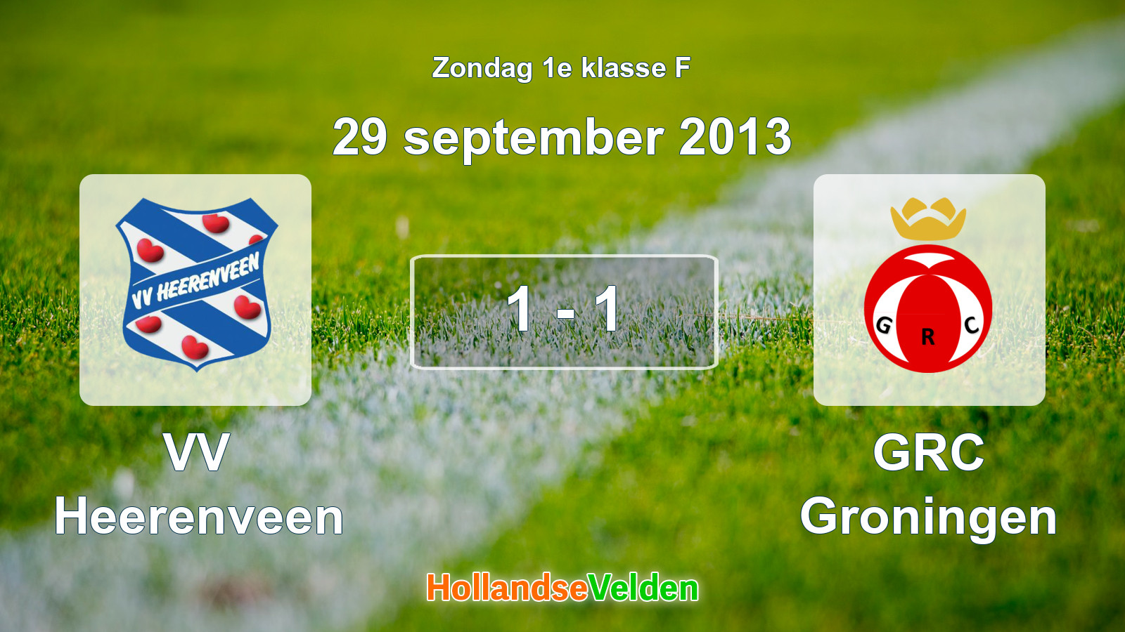 Gespeelde wedstrijd: VV Heerenveen - GRC Groningen 1 - 1 (29 september 2013)
