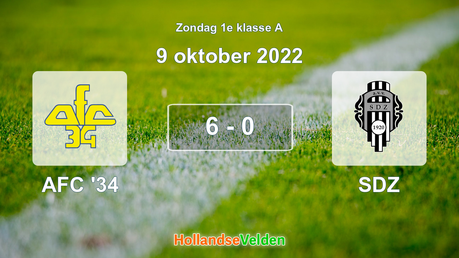 Gespeelde wedstrijd: AFC '34 - SDZ 6 - 0 (9 oktober 2022)