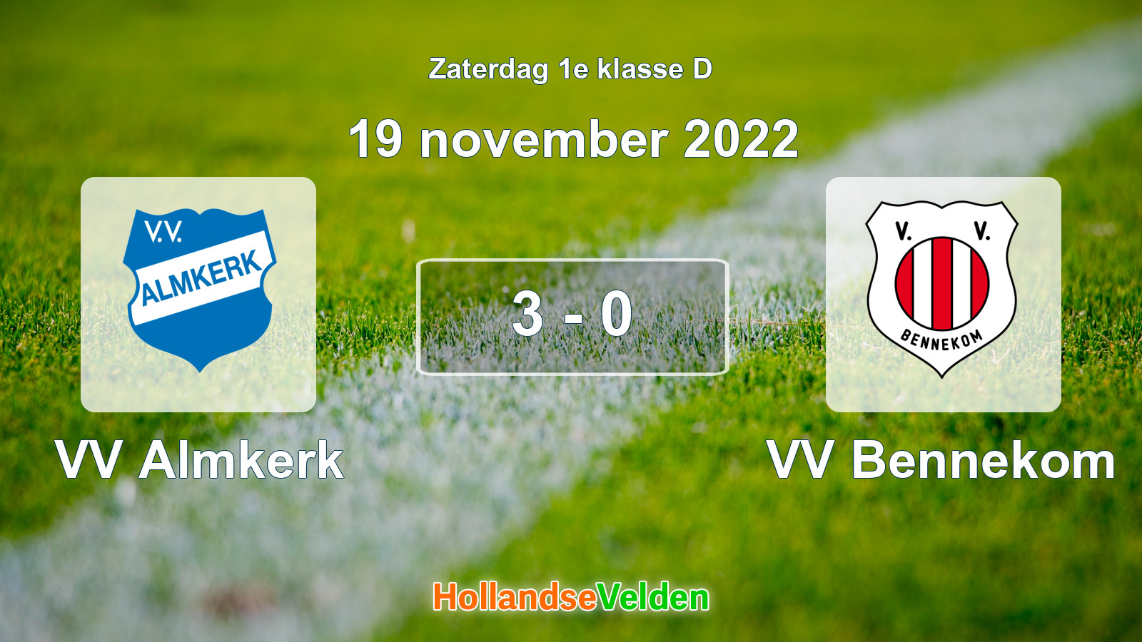 Gespeelde wedstrijd: VV Almkerk - VV Bennekom 3 - 0 (19 november 2022)