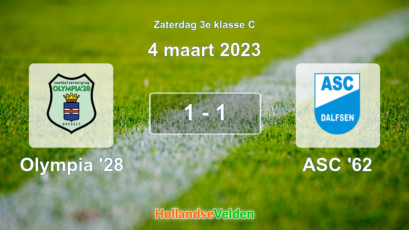 Gespeelde wedstrijd: Olympia '28 - ASC '62 1 - 1 (4 maart 2023)