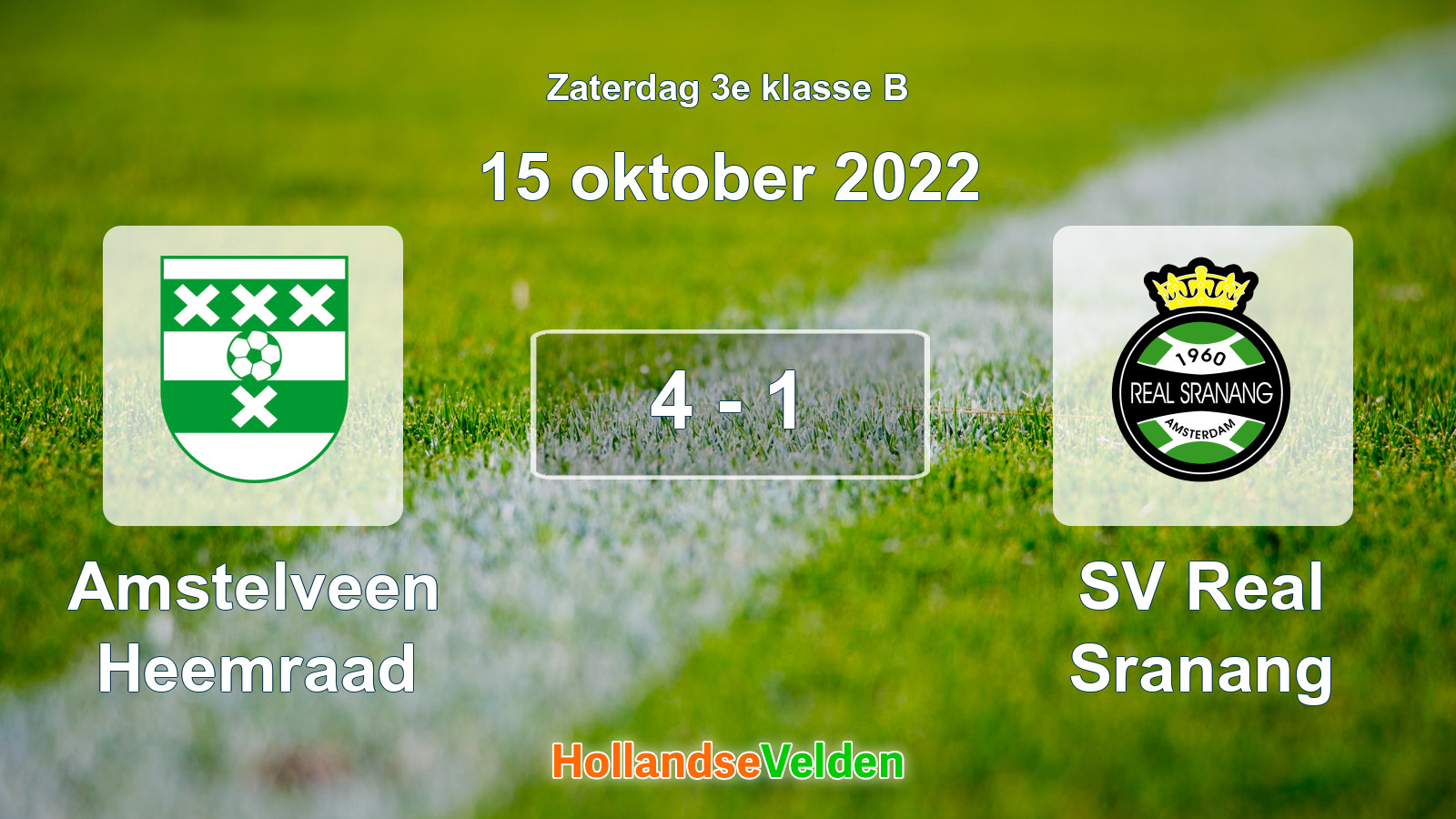 Gespeelde wedstrijd: Amstelveen Heemraad - SV Real Sranang 4 - 1 (15 oktober 2022)