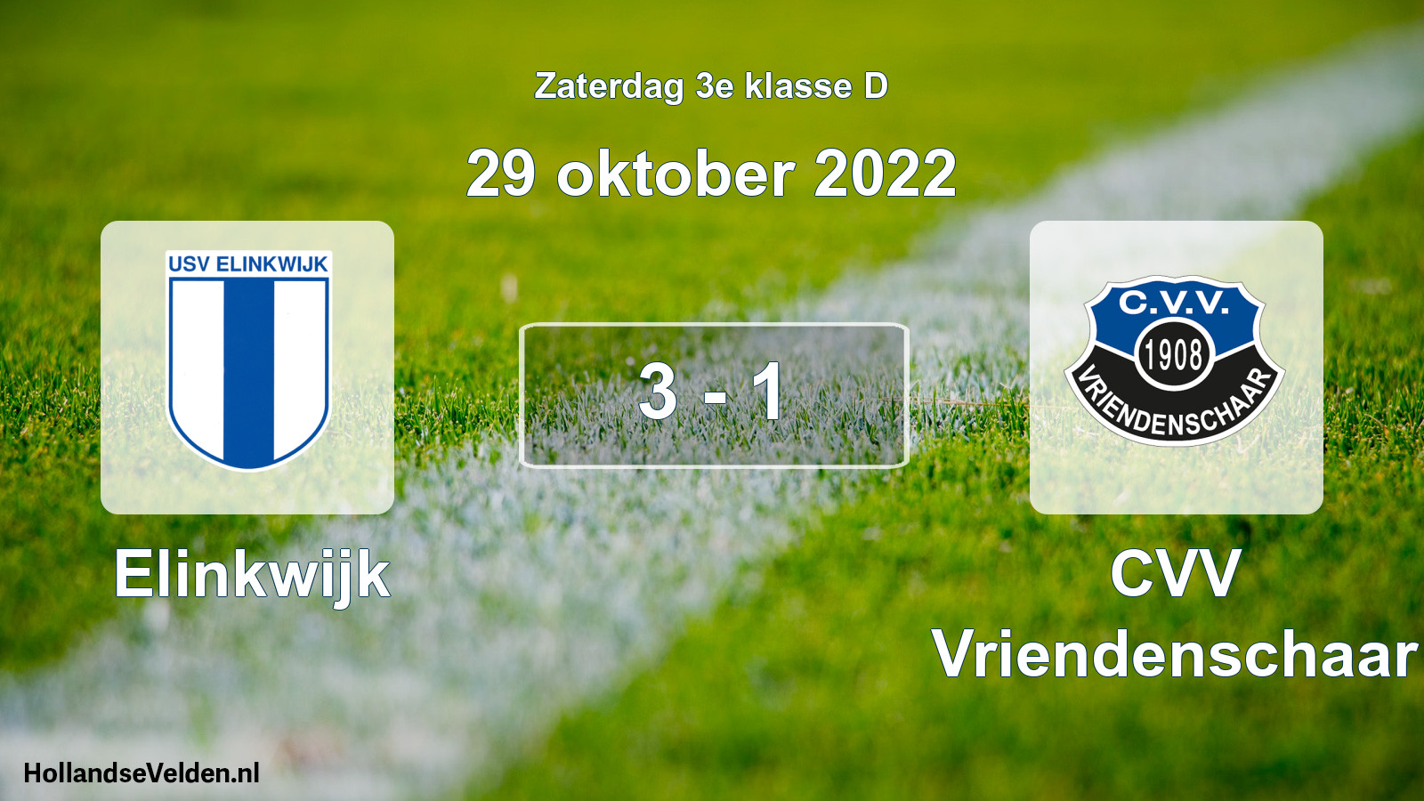 Gespeelde wedstrijd: Elinkwijk - CVV Vriendenschaar 3 - 1 (29 oktober 2022)