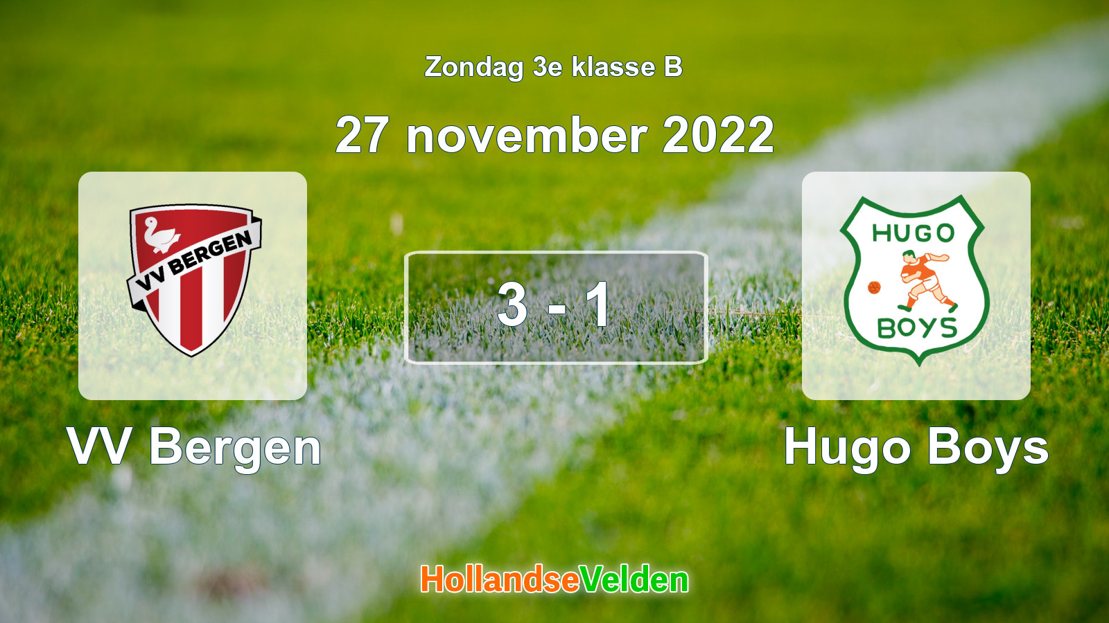 Gespeelde wedstrijd: VV Bergen - Hugo Boys 3 - 1 (27 november 2022)