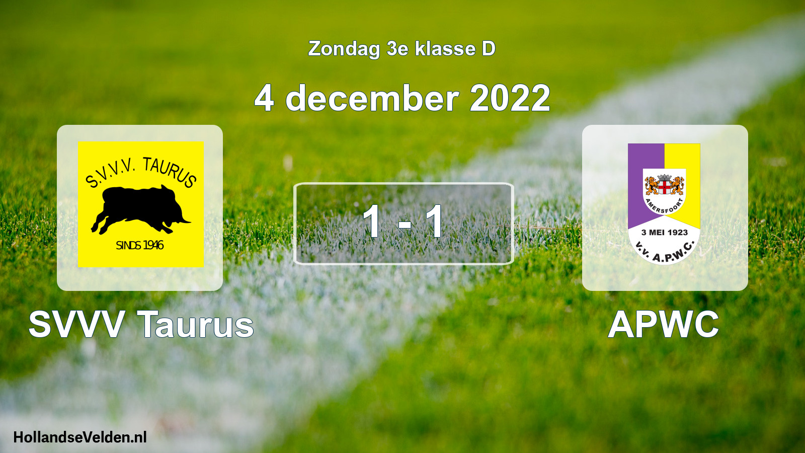 Gespeelde wedstrijd: SVVV Taurus - APWC 1 - 1 (4 december 2022)