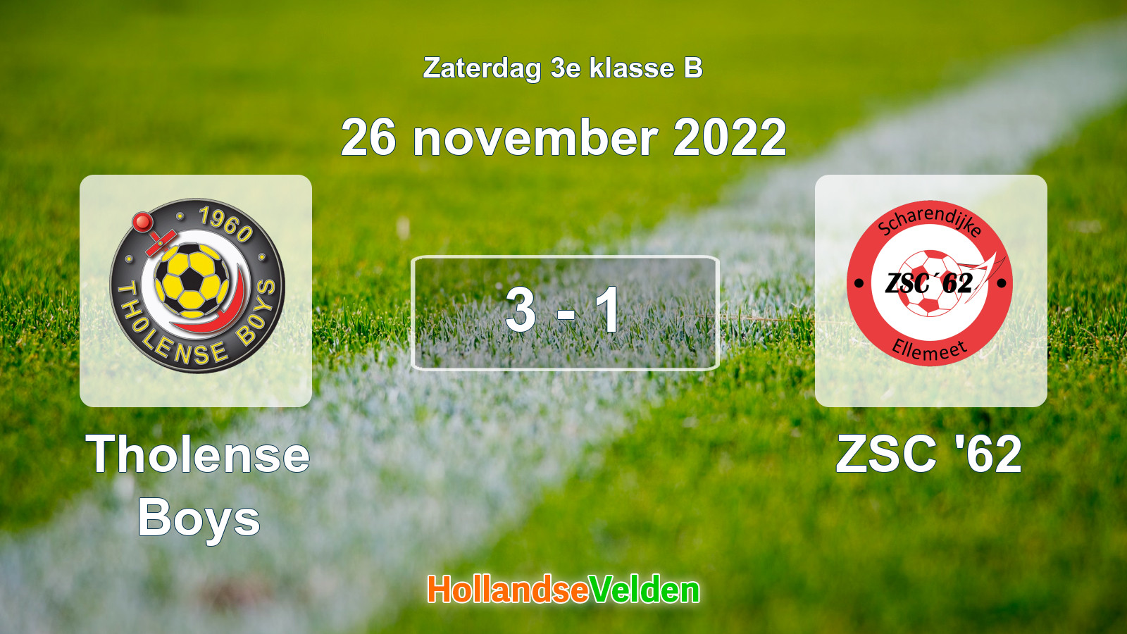 Gespeelde wedstrijd: Tholense Boys - ZSC '62 3 - 1 (26 november 2022)