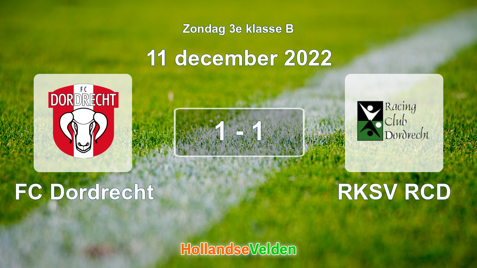 Gespeelde wedstrijd: FC Dordrecht - RKSV RCD 1 - 1 (11 december 2022)