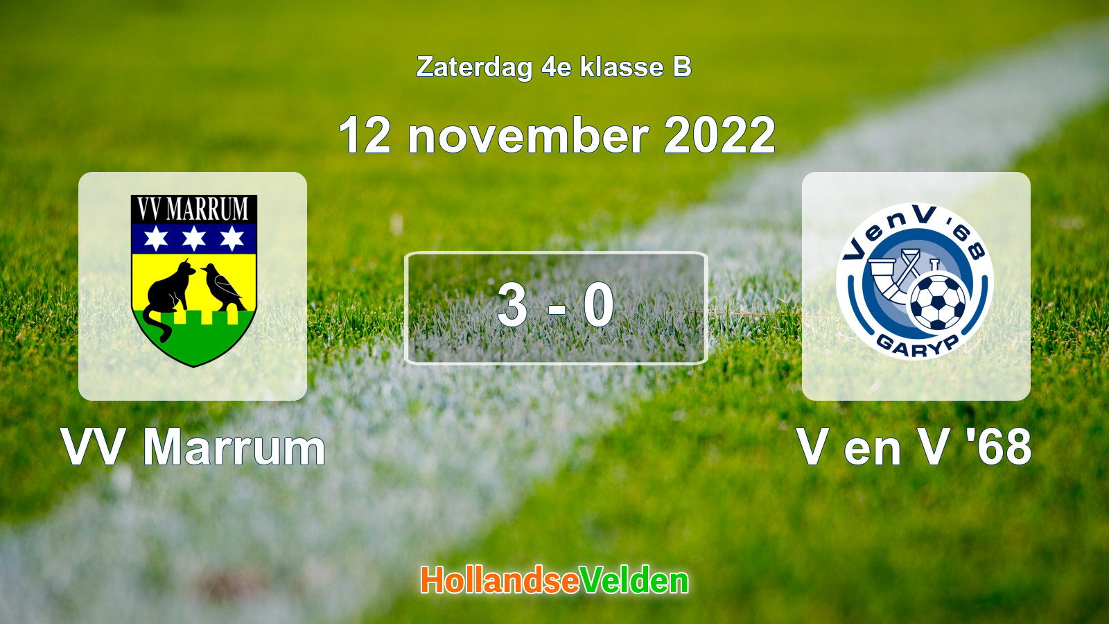 Gespeelde wedstrijd: VV Marrum - V en V '68 3 - 0 (12 november 2022)